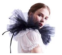 BLESSUME Retro Mesh Neck Ruff White Ruffle Collar (Black)(Size: One Size)