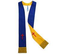 BLESSUME Reversible Clergy Stole Choir Priest Adult's Church Relegious Stole (Blue and Yellow)