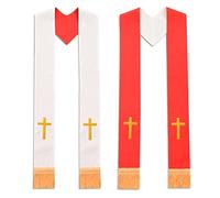 BLESSUME Reversible Clergy Stole Choir Priest Adult's Church Relegious Stole (Red and White 5)
