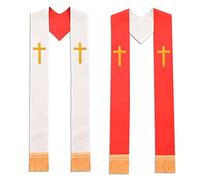 BLESSUME Reversible Clergy Stole Choir Priest Adult's Church Relegious Stole (Red and White 6)