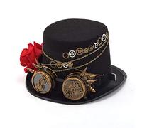 BLESSUME Steampunk Hat with Goggles Unisex Fancy Dress Top Hat (M, Color D)