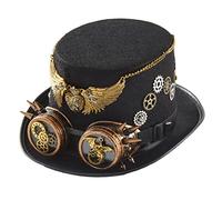 BLESSUME Steampunk Hat with Goggles Unisex for Carnival, Halloween, Theme Party (L, Schwarz 7)