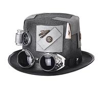 BLESSUME Steampunk Hat with Goggles Unisex for Carnival, Halloween, Theme Party (L, Schwarz&Grau)