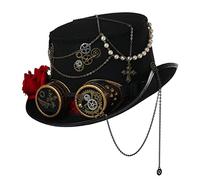 BLESSUME Steampunk Top Hat with Goggles for Carnival, Halloween, Theme Party (M,Black 1)