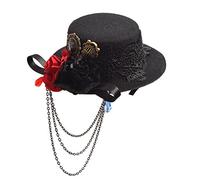 BLESSUME SteamPunk Women Black Mini Top Hat Hair Clip Rose Floral Lace Headwear Vintage(Size: One Size)