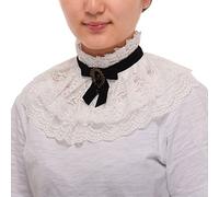 BLESSUME Victorian Lolita Neck Collar Gothic Punk Neck Ruff Lace Ribbon Cosplay Props (White & Black)