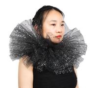 BLESSUME Victorian Ruffle Collar Renaissance Mesh Clown Collar Layered Neck Ruff For Fancy Dress (Black/Silver)