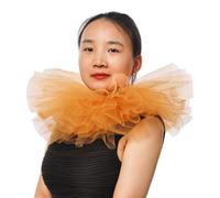 BLESSUME Victorian Ruffle Collar Renaissance Mesh Clown Collar Layered Neck Ruff For Fancy Dress (Orange)