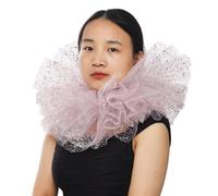 BLESSUME Victorian Ruffle Collar Renaissance Mesh Clown Collar Layered Neck Ruff For Fancy Dress (Pink/Silver)