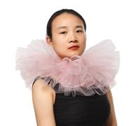 BLESSUME Victorian Ruffle Collar Renaissance Mesh Clown Collar Layered Neck Ruff For Fancy Dress (Pink)