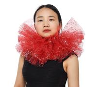 BLESSUME Victorian Ruffle Collar Renaissance Mesh Clown Collar Layered Neck Ruff For Fancy Dress (Red/Silver)