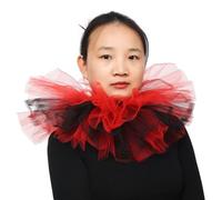 BLESSUME Victorian Ruffle Collar Renaissance Mesh Clown Collar Layered Neck Ruff For Fancy Dress (Red/Black)