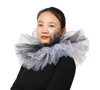 BLESSUME Victorian Ruffle Collar Renaissance Mesh Clown Collar Layered Neck Ruff For Fancy Dress (White/Black)