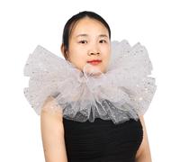 BLESSUME Victorian Ruffle Collar Renaissance Mesh Clown Collar Layered Neck Ruff for Fancy Dress (White/Gold)