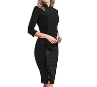 BLESSUME Women Clergy Dress Catholic Church Mass Pencil Dress with Tab Collar (L, Black)