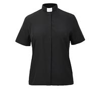 BLESSUME Women Clergy Tab Collared Shirt Long/Short Sleeve Button-Down Blouse, Black 1(short Sleeves), XXL