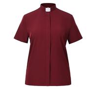 BLESSUME Women Clergy Tab Collared Shirt Long/Short Sleeve Button-Down Blouse, Wine Red 1 (Short Sleeves), XL