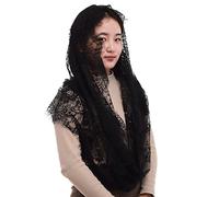 BLESSUME Women Mantilla Catholic Veil Lace Chapel Shawl Church Latin Mass Ecclesiastical Wedding Head Covering (Black)