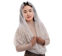 BLESSUME Women Mantilla Catholic Veil Lace Chapel Shawl Church Latin Mass Ecclesiastical Wedding Head Covering (White)