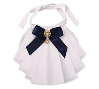 BLESSUME Women Victorian Chiffon Jabot Neck Collar (White & Dark Blue)