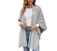 BLESSUME Womens Shawl Wraps Large Cross Front Poncho Topper Knitted Elegant Shawls Cape (Grey)