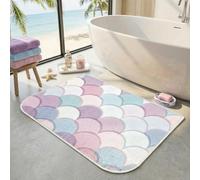 BLESWIN Bath Mat 60 x 110 CM, Soft Microfibre Large Bath Mats for Bathroom Floor, Low Pile Bathroom Mats Non Slip Washable, Bath Rug Foot Mat for Entryway Kitchen, Mermaid Scale