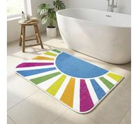BLESWIN Bath Mat for Bathroom 60 x 110 CM, Large Bath Mat Non Slip for Entry Kitchen Bedroom, Soft Microfibre Bathroom Rug for Outside Shower, Low Pile Rainbow Sun Modern Throw Rug for Carpet, Blue