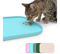 BLESWIN Non-Slip Silicone Dog Food Mat & Pet Feeding Mat - Waterproof Dog Bowl Mat for Messy Eaters, Easy Clean Floor Protector with Raised Edge（Blue，45 * 30cm）