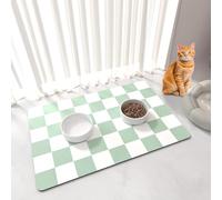BLESWIN Pet Feeding Mat, 61x40.5CM Absorbent Dog Food Mat, Checkered Cat Bowl Mats, Easy to Clean Pet Placemats, Quick Dry Dog Water Dispenser Mats for Messy Drinkers, Green & White