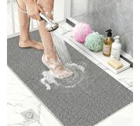 BLESWIN PVC Loofah Shower Mat 40x60CM, Soft Textured Non Slip Bath Mats for Inside Shower, Shower Mats with Drain, Washable,Quick Drying Bath Mats for Bathroom Wet Areas, Grey