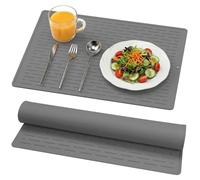 BLESWIN Silicone Dish Drying Mat with Built-in Grooves, 30 x 40 cm, Easy Clean Multi-Usage Dish Drying Pad for Kitchen Countertops, Sink Liner or Refrigerator Storage (Grey)