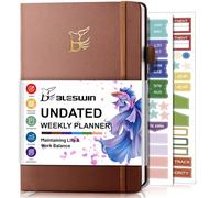 BLESWIN Undated Weekly Planner Diary, A5 Planner (5.7'' X 8.5'') Non-Dated Productivity Planner, Goal Journal Monthly Planner Notebook, Professional Brown Academic Diary for Work Life Management