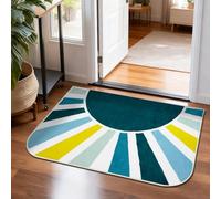 BLESWIN Washable Entry Rug, 51 x 76CM Small Rugs for Entryway Kitchen Bathroom, Door Mat Indoor Entrance, Non Slip Low Pile Rainbow Sun Modern Throw Rug for Carpet for Living Room, Blue Green