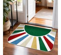 BLESWIN Washable Entry Rug, 51 x 76CM Small Rugs for Entryway Kitchen Bathroom, Door Mat Indoor Entrance, Non Slip Low Pile Rainbow Sun Modern Throw Rug for Carpet for Living Room, Leaf Green