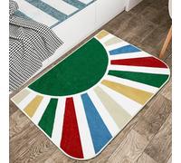 BLESWIN Washable Entry Rug, 60 x 110CM Small Rugs for Entryway Kitchen Bathroom, Door Mat Indoor Entrance, Non Slip Low Pile Rainbow Sun Modern Throw Rug for Carpet for Living Room, Leaf Green