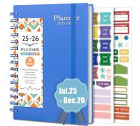 BLESWIN Weekly Planner 2025-2026, A5 Diary 18 Months Week to View, Weekly & Monthly Planner with Stickers Tabs, A5 Week to View Diary Spiral Bound, Academic Diary Organiser Blue for Life Work Balance