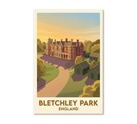 Bletchley Park, England - Historic Codebreaking Estate Travel Poster, Vintage Romantic Print Gi Print on Canvas