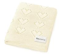 Bleu La La Baby Blanket for Girls and Boys 100% Cotton Knit Swaddling Baby Blanket - Soft Warm Cozy Swaddle Receiving Cuddle Stroller Crib Blanket for Newborns, Infants Toddler (Ivory)