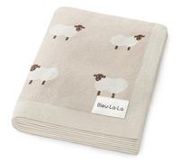 Bleu La La Knit Baby Swaddle Blanket - 100% Cotton Soft Cozy Receiving Swaddle Crib Stroller Blanket for Shower Gift Registry for Newborns, Infants, Toddlers (Sheep - Khaki)