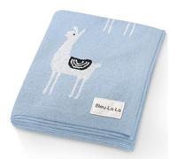 Bleu La La Knit Baby Swaddle Blanket - 100% Cotton Soft Cozy Receiving Swaddle Crib Stroller Blanket for Shower Gift Registry for Newborns, Infants, Toddlers (Llama - Baby Blue)