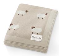 Bleu La La Knit Baby Swaddle Blanket - 100% Cotton Soft Cozy Receiving Swaddle Crib Stroller Blanket for Shower Gift Registry for Newborns, Infants, Toddlers (Sheep - Khaki)