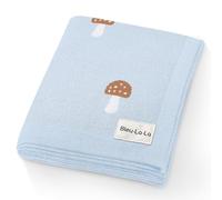 Bleu La La Knit Baby Swaddle Blanket - 100% Luxury Cotton Soft Cozy Receiving Swaddling Crib Stroller Blanket for Shower Gift Registry for Newborns, Infants, Toddlers (Mushroom - Blue)