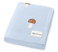 Bleu La La Knit Baby Swaddle Blanket - 100% Luxury Cotton Soft Cozy Receiving Swaddling Crib Stroller Blanket for Shower Gift Registry for Newborns, Infants, Toddlers (Mushroom - Blue)