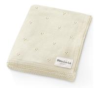 Bleu La La Organic Unisex Pointelle Receiving Swaddle Blanket for Boys & Girls - 100% Luxury Organic Soft Cotton Knit Warm Cuddle Stroller Crib Blanket for Newborns Infants & Toddlers (Butter Cream)