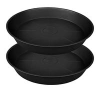 Bleuhome 2 Pack of 25 26 inch Plant Saucer Round, 4.2" Depth Tray, Large Deep Plant Saucers 24" 26" for Pots, Heavy Duty Plastic Flower Plant Water Trays for Indoors Outdoor, Plant Drip Trays (Black)