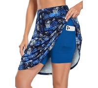 BLEVONH Women's Golf Skirt 20" Knee Length Skorts Skirts Drawstring Waist Tennis Skirts with Pockets, Blue Leaf, M