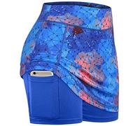 BLEVONH Womens Summer Tennis Skirts with Shorts Underneath, Pickleball, Athletic, Workout and Golf Skorts with Pockets, Blue Geometric, M