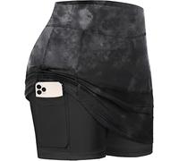 BLEVONH Womens Summer Tennis Skirts with Shorts Underneath, Pickleball, Athletic, Workout and Golf Skorts with Pockets, Black Grey Tie-dye, L