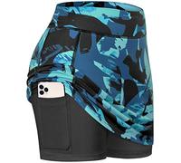 BLEVONH Womens Summer Tennis Skirts with Shorts Underneath, Pickleball, Athletic, Workout and Golf Skorts with Pockets, Blue-Black Flower, XL