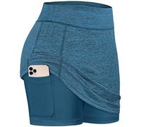 BLEVONH Womens Summer Tennis Skirts with Shorts Underneath, Pickleball, Athletic, Workout and Golf Skorts with Pockets, Blue Green, XXL